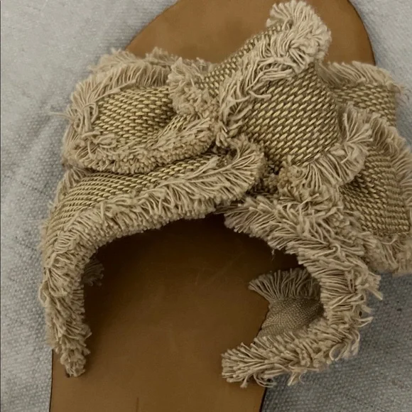 ANTONIO MELANI Frayed Edge Tan Sandals boho Slides - Picture 5 of 8